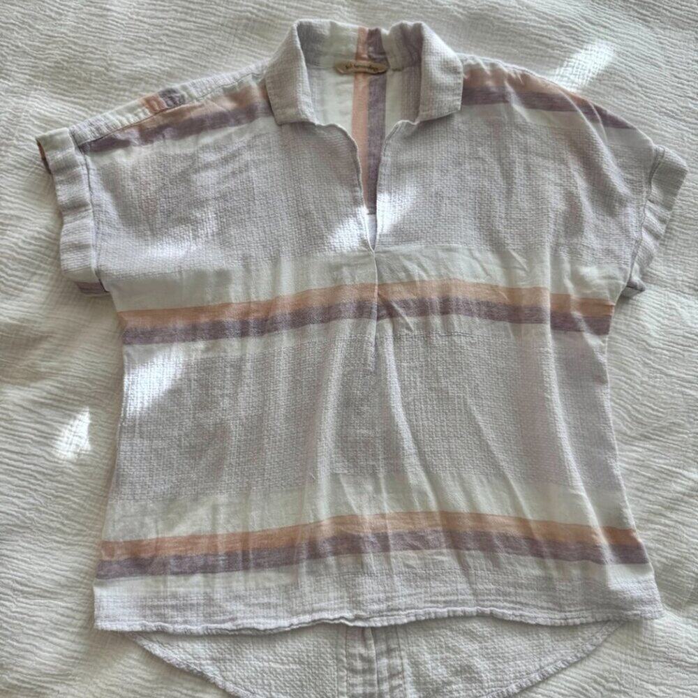 Cotton Gauze Button Back Blouse Women's Medium Coastal Soft Girl Spring Vacation - Picture 12 of 12